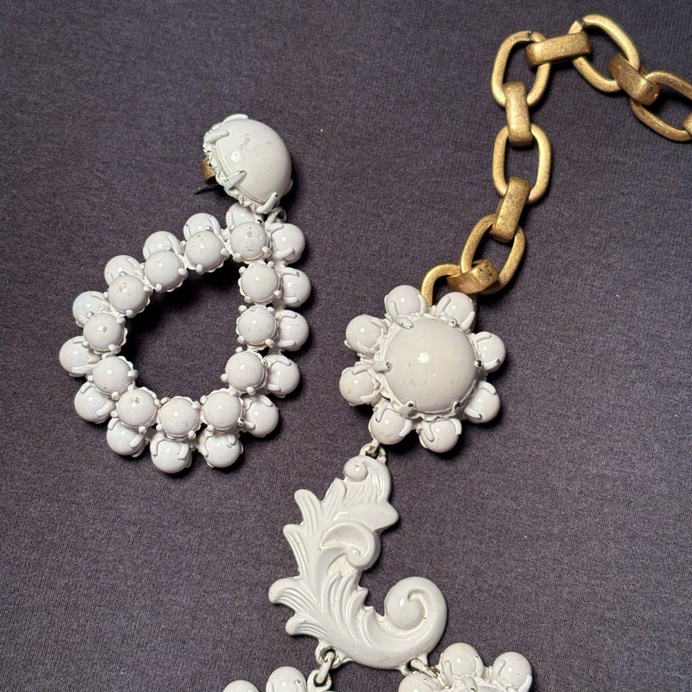J Crew White and Gold Necklace and Earring Set - Picture 4 of 6